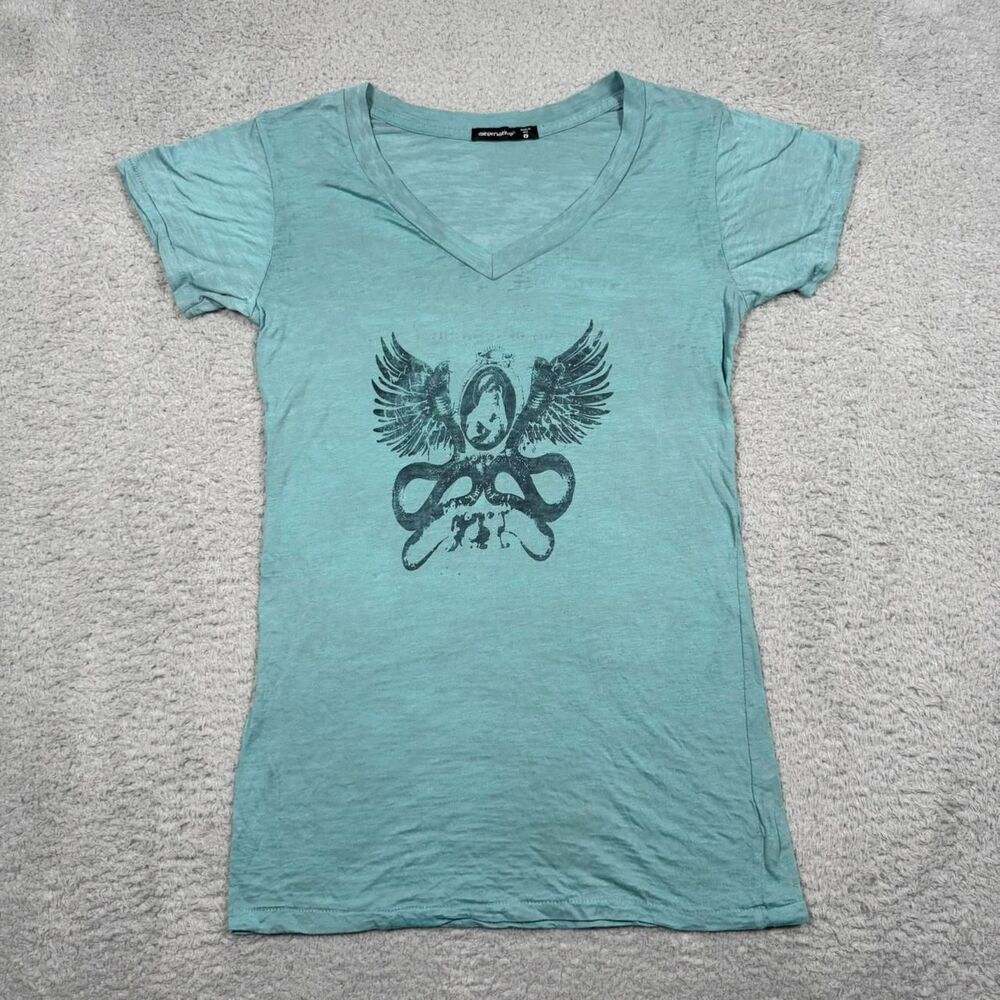 Alternative-apparel Women's Blue and Green T-shirt